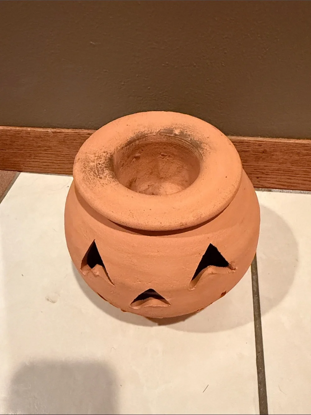 Vtg Hewell’s Pottery GA Terra Cotta Pumpkin with Hat Jack O' Lantern